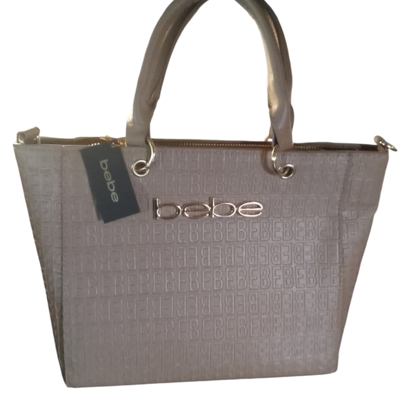 ✨Bebe handbag  NWT xx Celia embossed logo cross satchel almond - Picture 1 of 5